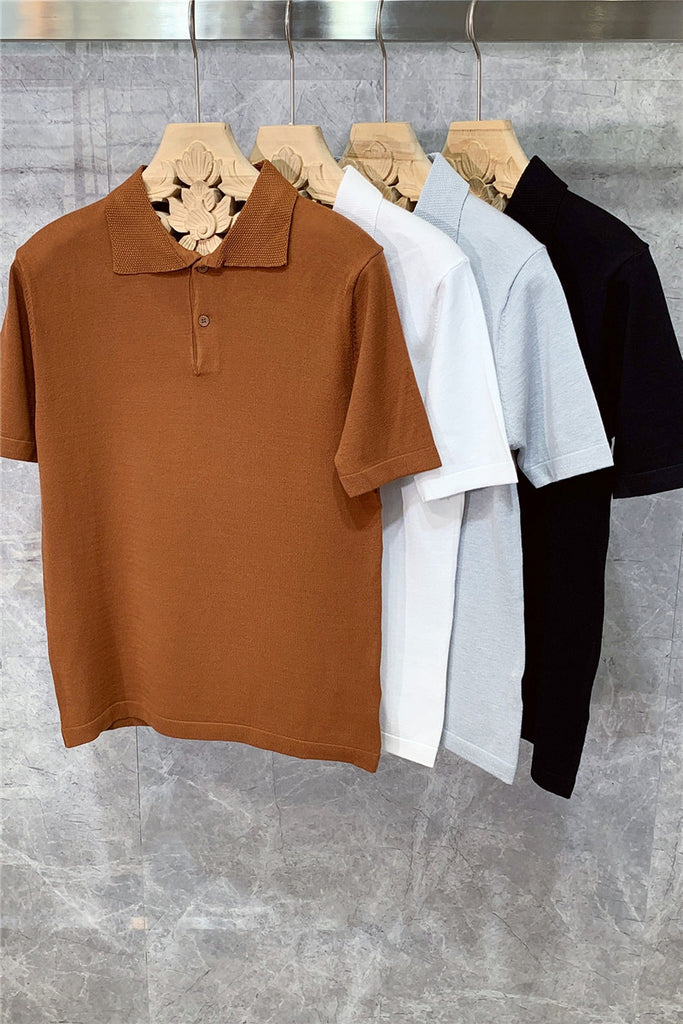 Summer new knitted short sleeve polo shirt for men