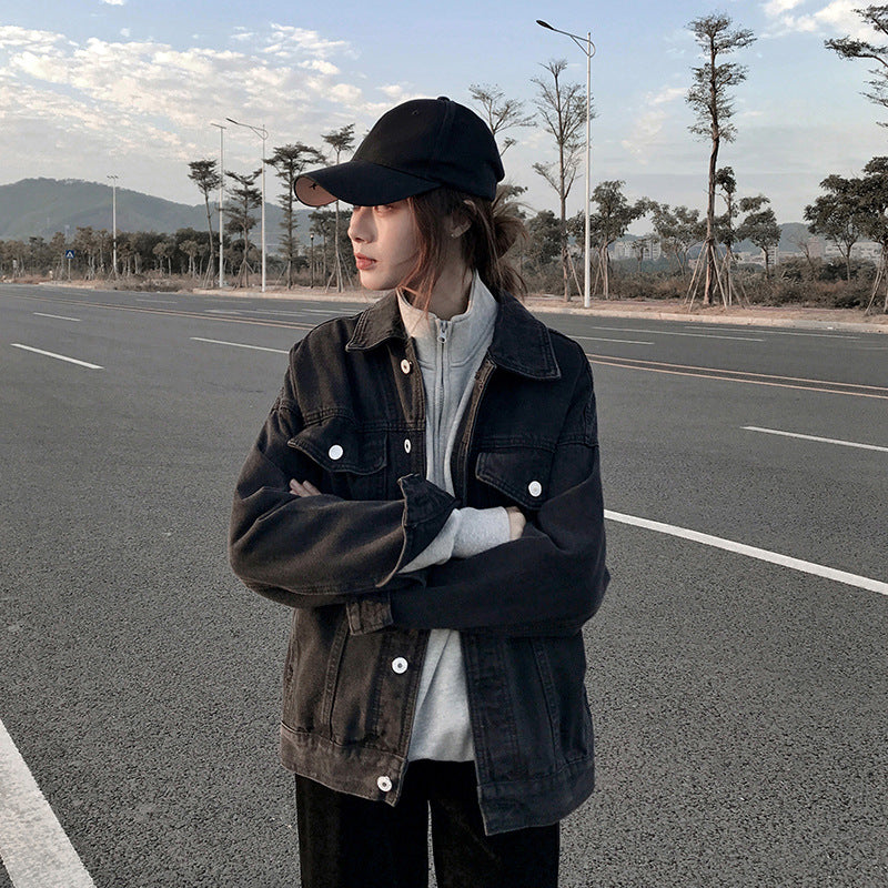 Washed Denim Jacket Women Loose Korean Style