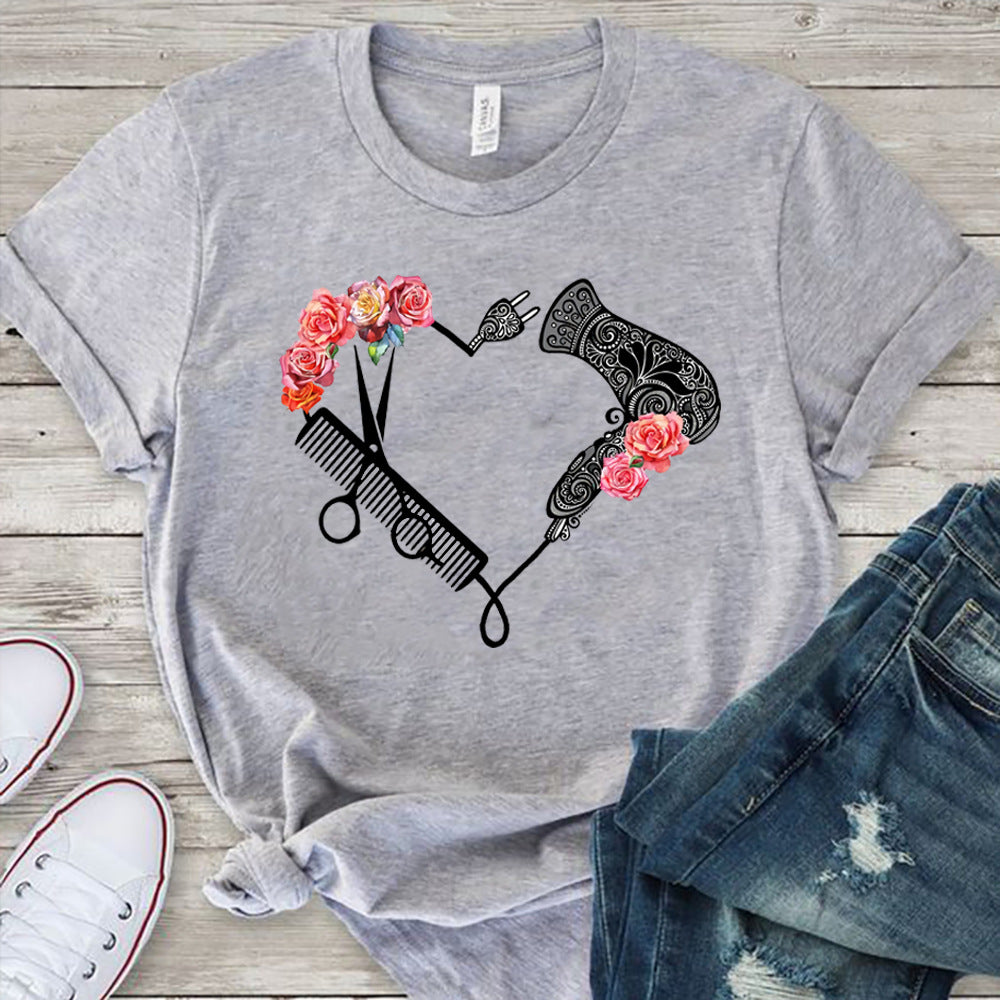 Fashion Hair Dryer Print Street Hipster Loose Ladies Top