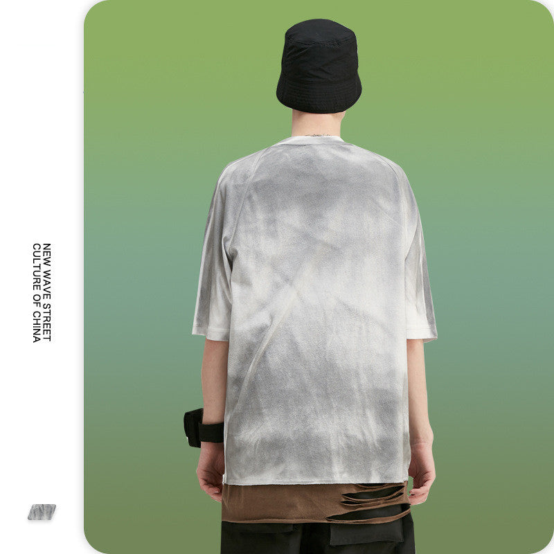 Ruffled haze loose short-sleeved T-shirt men