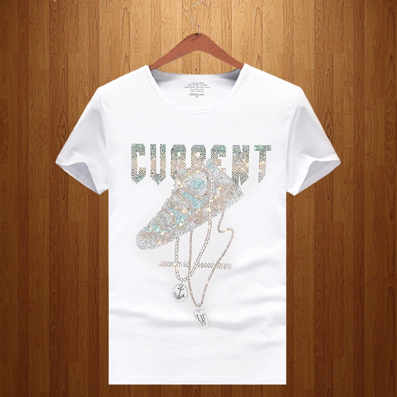 Men's Shoes Hot Diamond Short Sleeved T-shirt