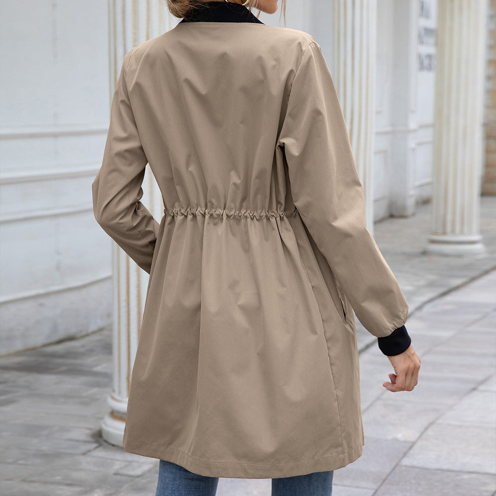 Long hooded waist trench coat Long hooded waist trench coat