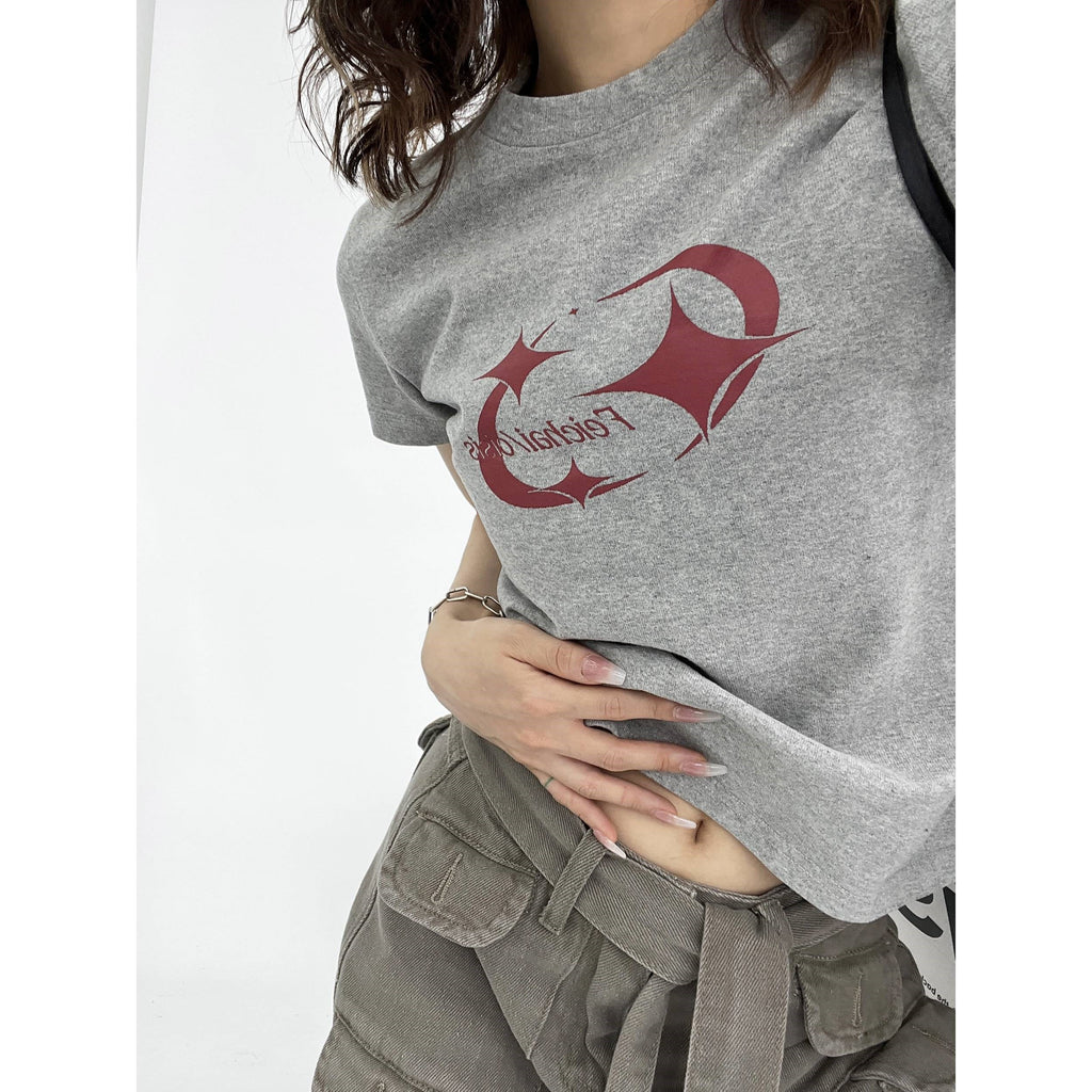 INS American Slim Fit T-shirt Retro Design Short Women's
