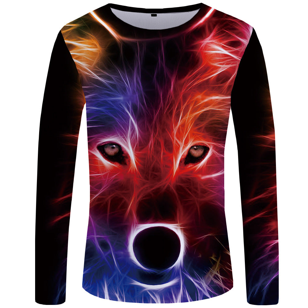 3d printed wolf series long sleeve T-shirt men