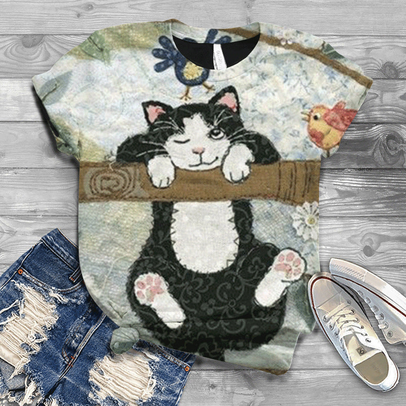 Women's T-shirt Cat Cool 3D Casual City Top