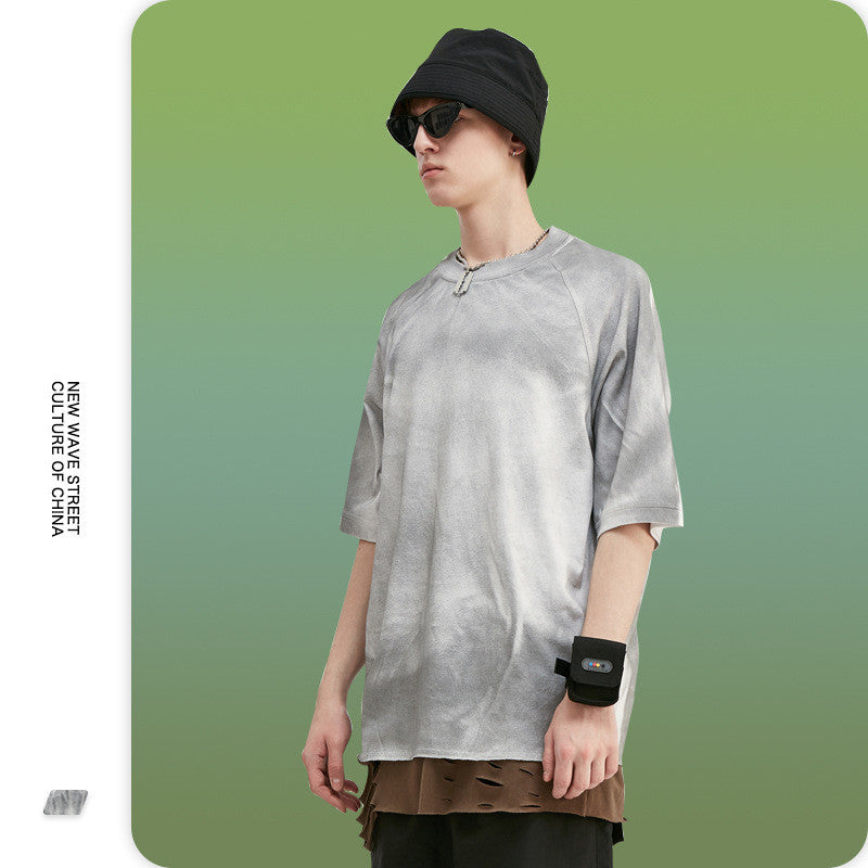 Ruffled haze loose short-sleeved T-shirt men Ruffled haze loose short-sleeved T-shirt men