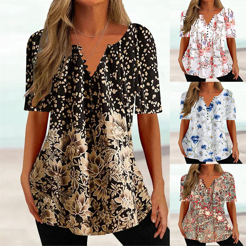 Loose Fitting V Neck Pullover Short Sleeve T Shirt