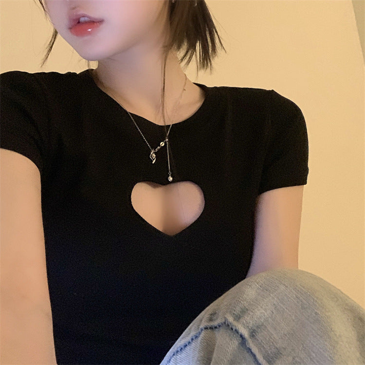 Love Hollow Fit Short Sleeve T-shirt Women's Top