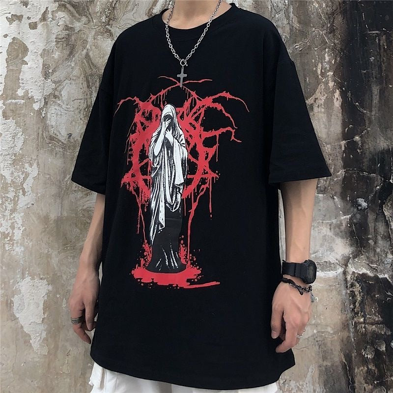 Retro Dark Print Loose Couple Short Sleeve