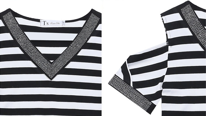 T-shirt sexy off shoulder shiny v-neck diamond