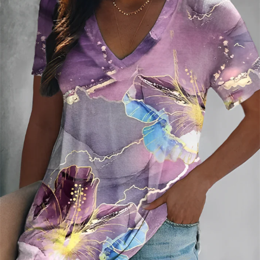 Round Neck Short Sleeve Loose 3D Print
