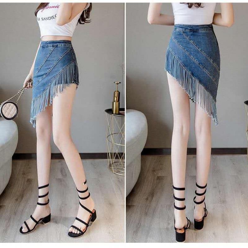 New Fake Two-piece Tassel Denim Skirt For Women New Fake Two-piece Tassel Denim Skirt For Women