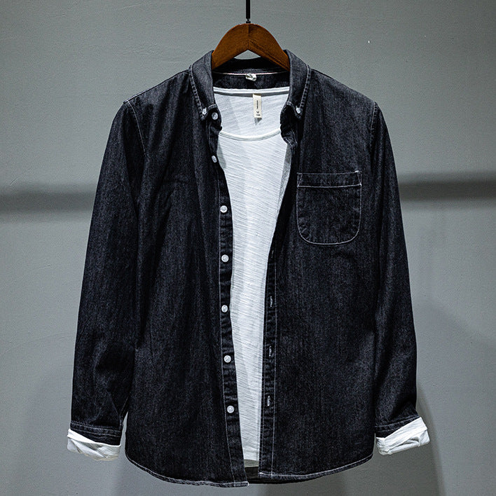 Solid Color Long-sleeved Denim Shirt Jacket Men Solid Color Long-sleeved Denim Shirt Jacket Men
