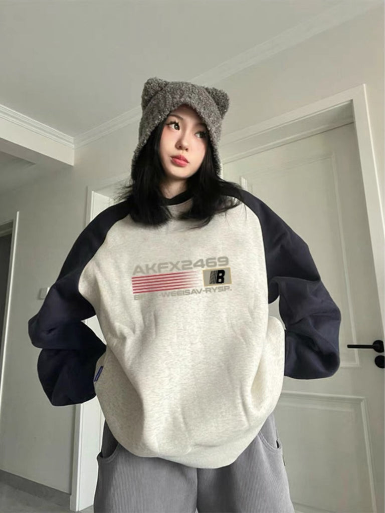Women's Plush And Thick Pure Cotton Round Neck Color Matching Sweater