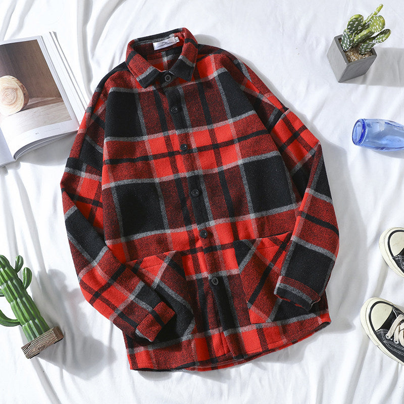 Autumn Brushed Plaid Shirt Men Autumn Brushed Plaid Shirt Men