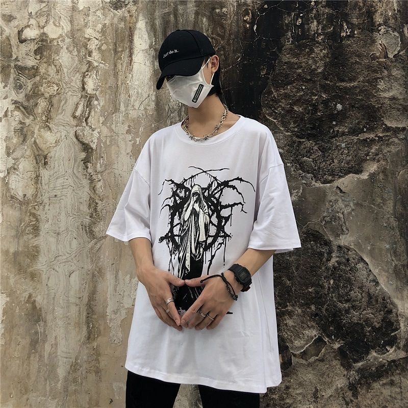 Retro Dark Print Loose Couple Short Sleeve