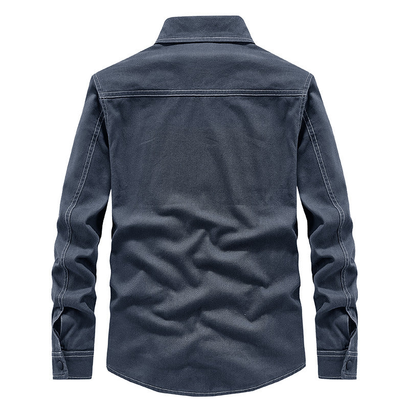 Spring New Denim Long-sleeved Shirt Men Washed Long Lining