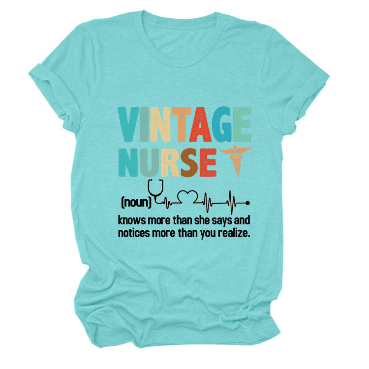Letter Printed Women's Round Neck Short Sleeves