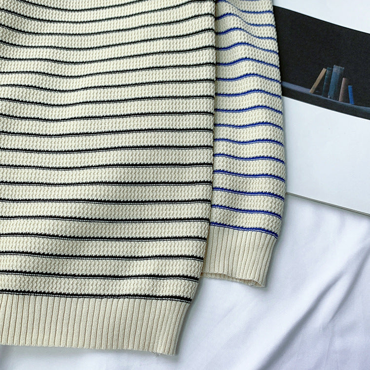 Women's Short-sleeved Striped Knitted Cardigan T-shirt Design Sense