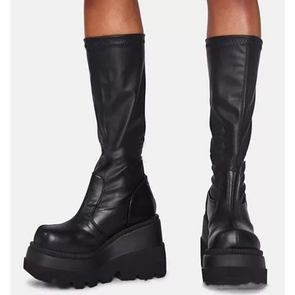 Platform wedge heel boots