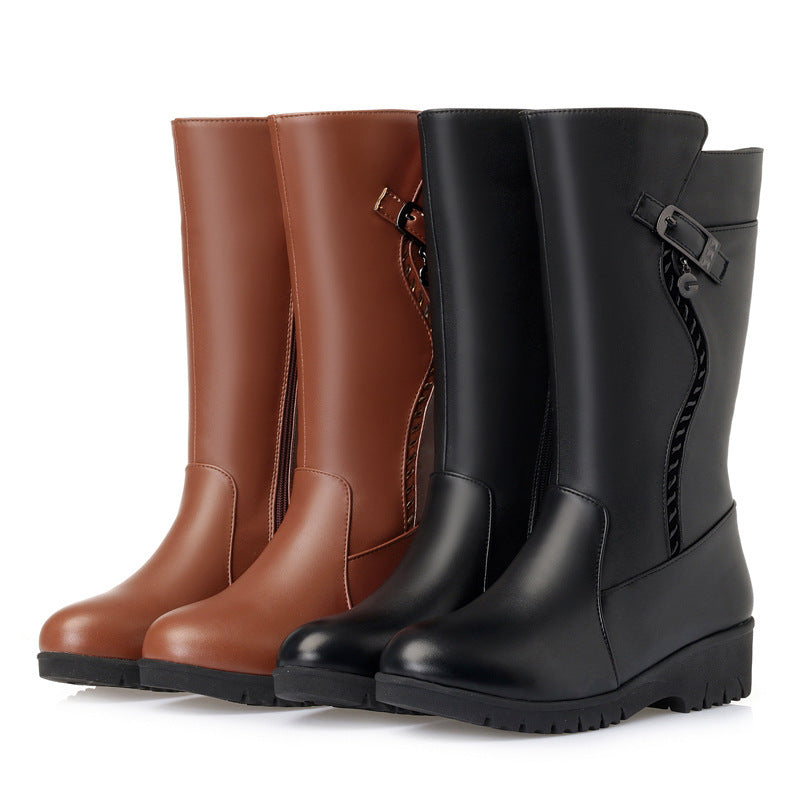 New Winter Women's Boots Flat Wedge Heel High Boots