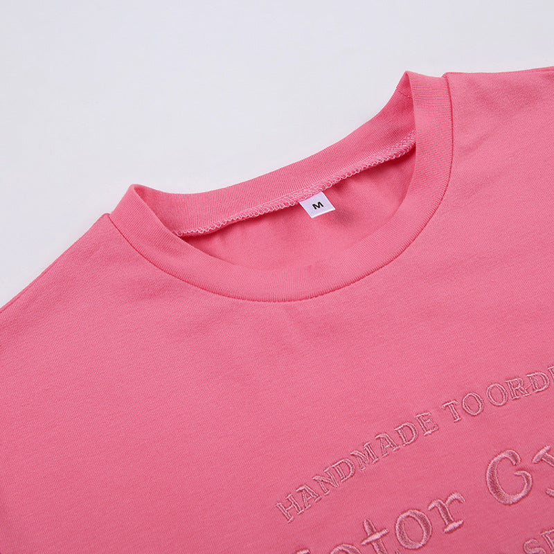 European And American Spicy Girl Style Letter Embroidery Short Sleeve