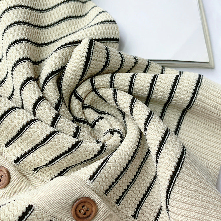 Women's Short-sleeved Striped Knitted Cardigan T-shirt Design Sense