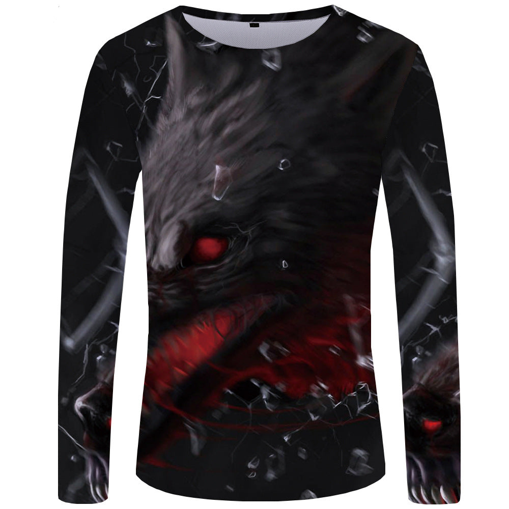 3d printed wolf series long sleeve T-shirt men