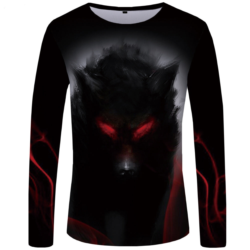 3d printed wolf series long sleeve T-shirt men