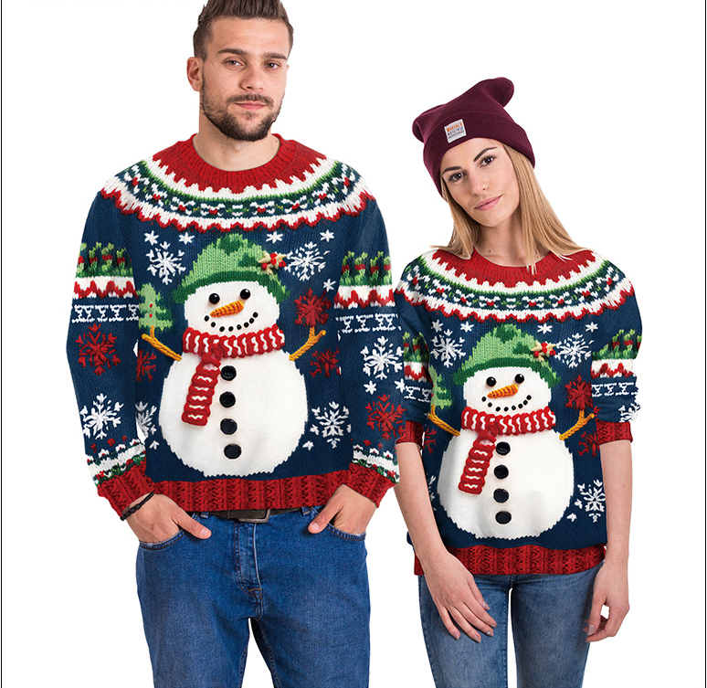 Women's Snowman Christmas Tree Pattern Digital Printed Round Neck Sweater Women's Snowman Christmas Tree Pattern Digital Printed Round Neck Sweater