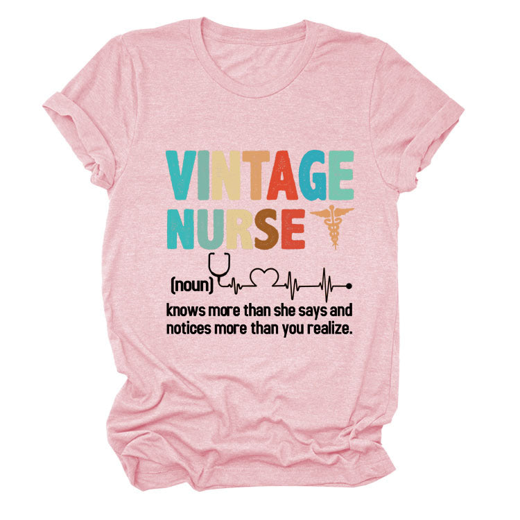 Letter Printed Women's Round Neck Short Sleeves