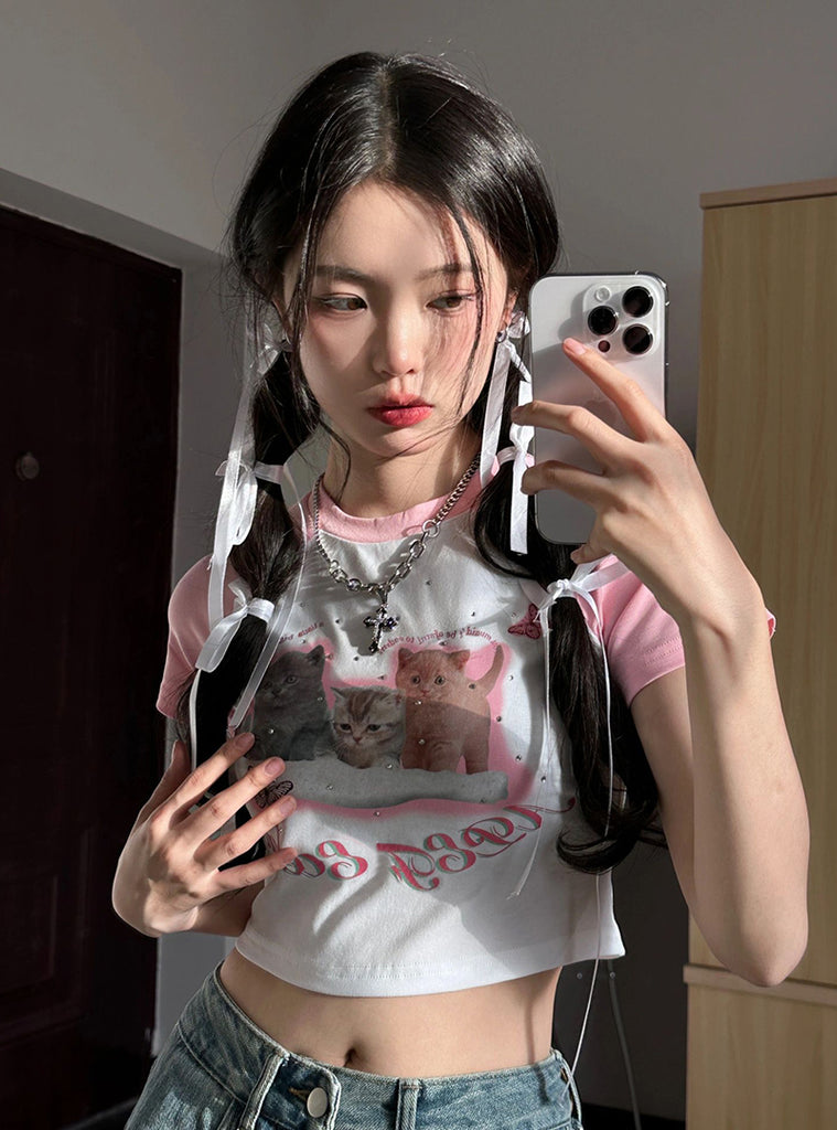Contrasting Color Raglan Shoulder Short-sleeved T-shirt Female Design Sense