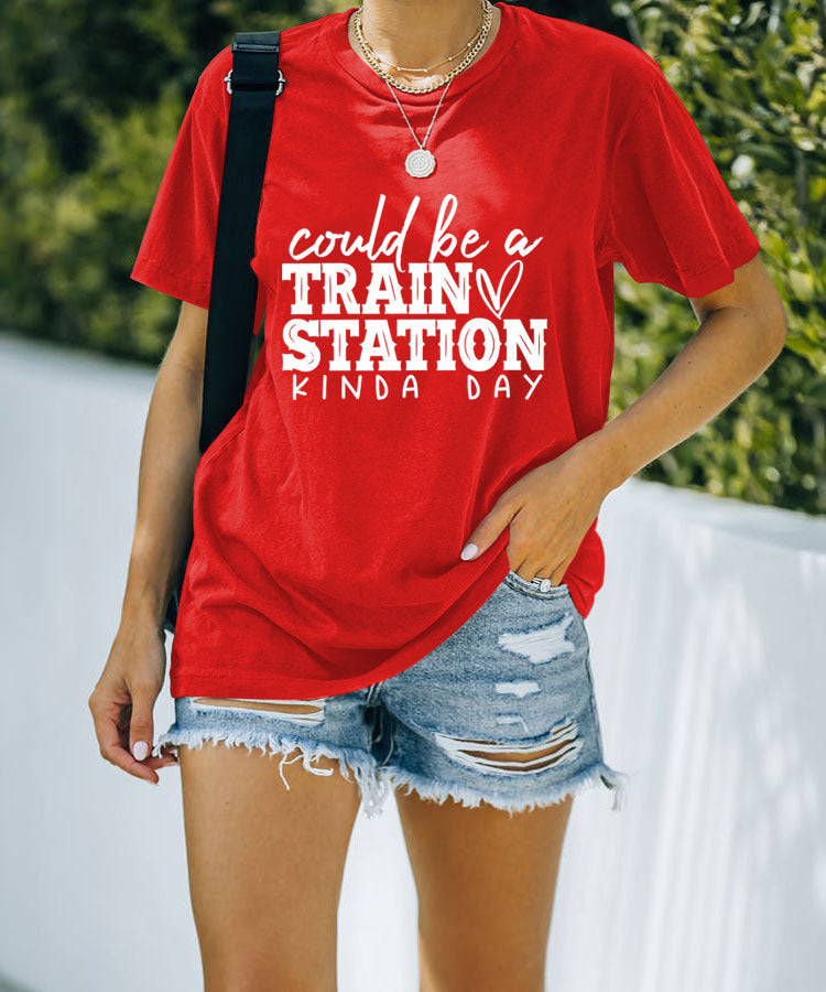 Letter Fun Printed Women's Round Neck Short Sleeve