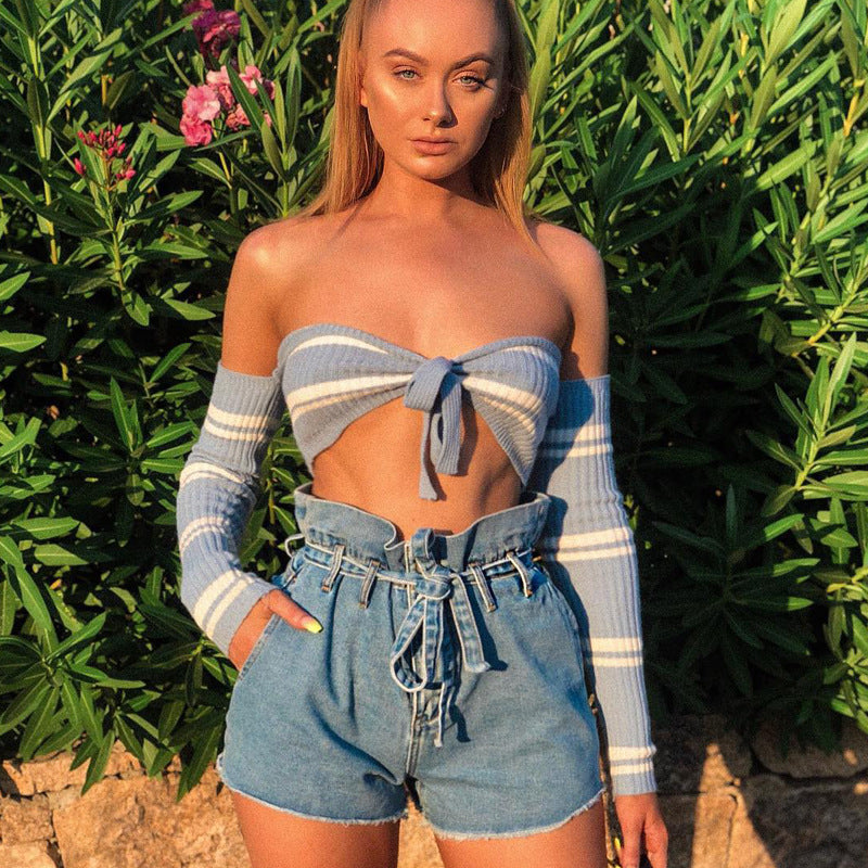 Flower bud high waist Denim Short