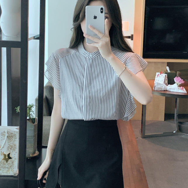 Striped Loose Chiffon Dress Temperament Slimming
