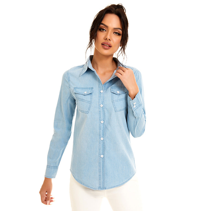 Women's New Denim Irregular Pocket Denim Shirt Jacket