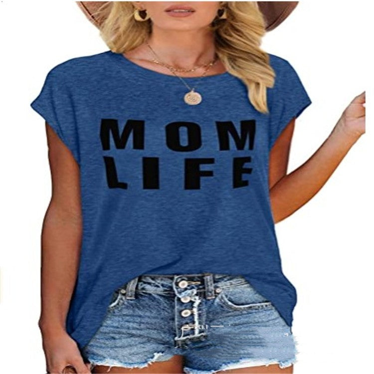 Casual Cotton Pullover Round Neck Loose Fitting Short Sleeves