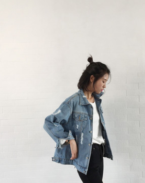 Loose Wash Water Frayed Denim Jacket Women Look Thin Women
