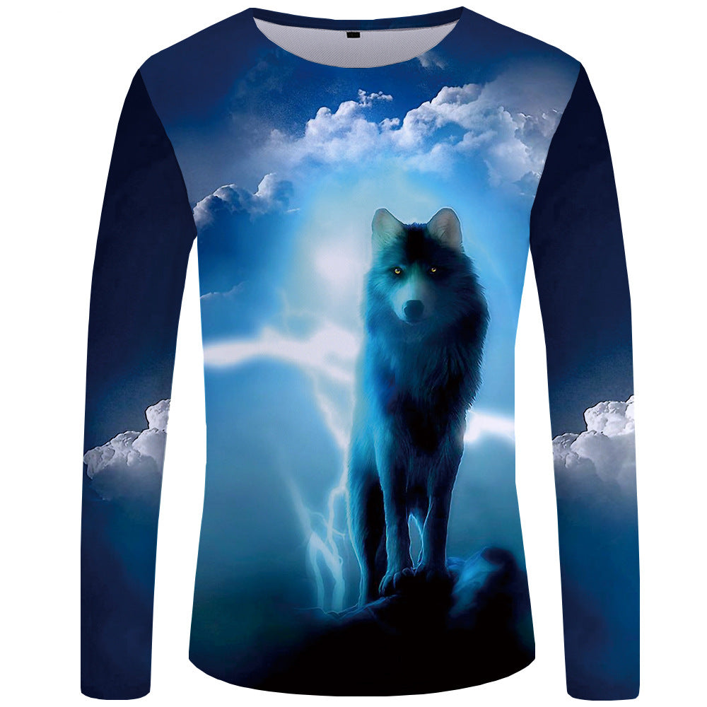 3d printed wolf series long sleeve T-shirt men