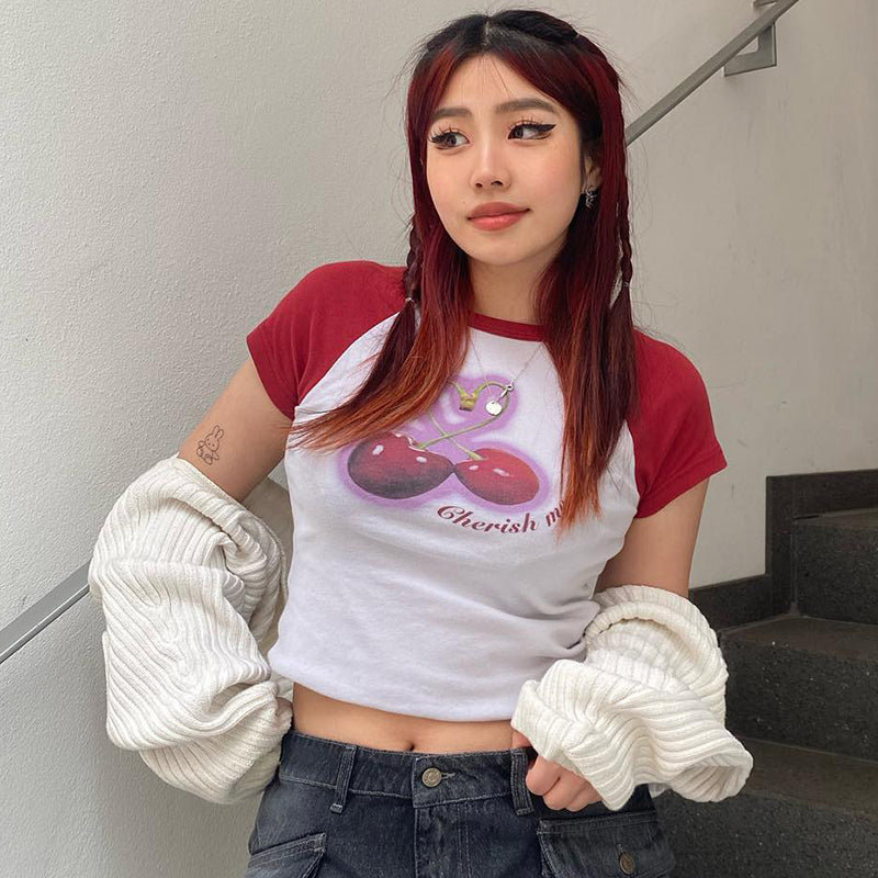 Slim Fit Cherry Print Short Sleeve T-shirt