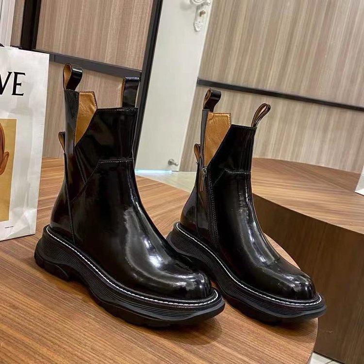 Women's All-match Patent Leather Wedge Heel Boots
