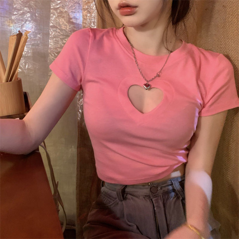 Love Hollow Fit Short Sleeve T-shirt Women's Top