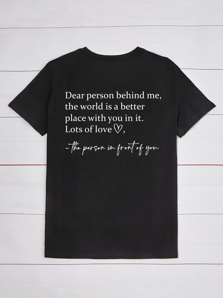 Round Neck Slogan Printed Short Sleeved T-shirt