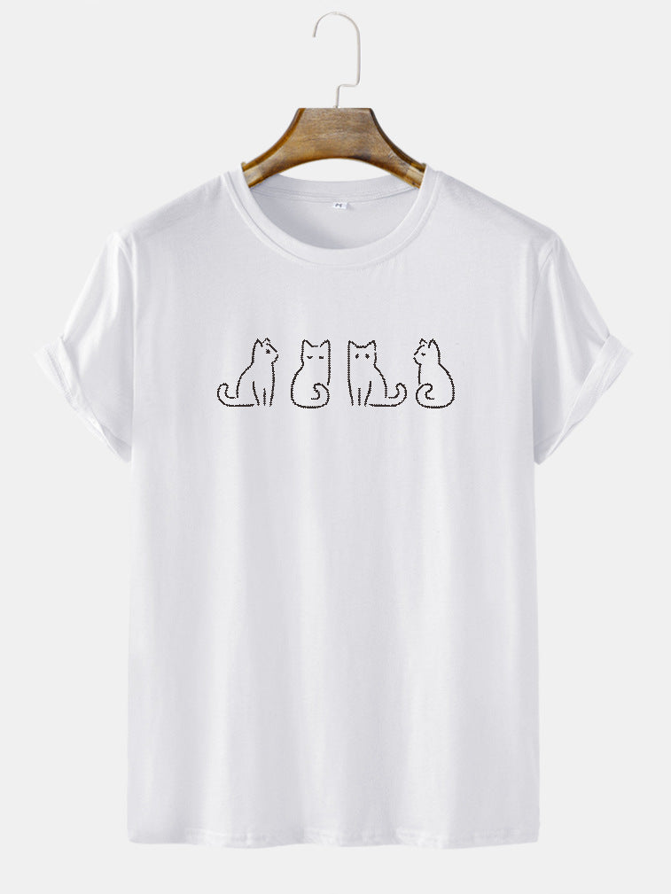 New Round Neck Loose Casual Heat Transfer Patch Short Sleeve T-shirt