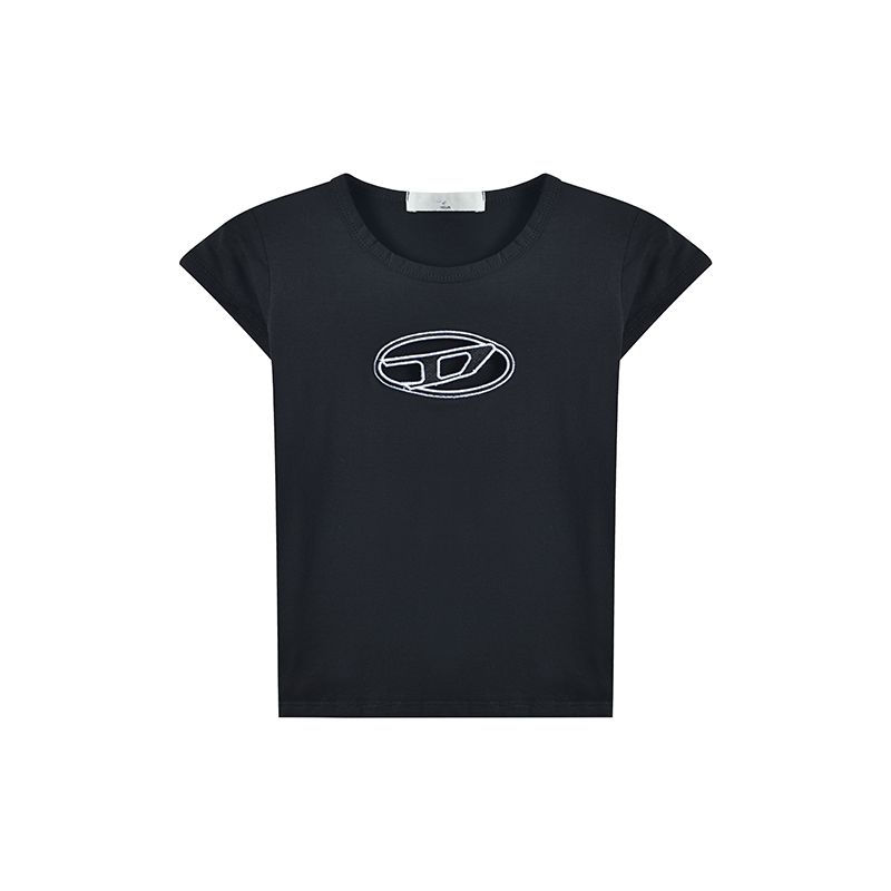 Embroidered Cutout Sweet And Spicy Short Slim Black Top
