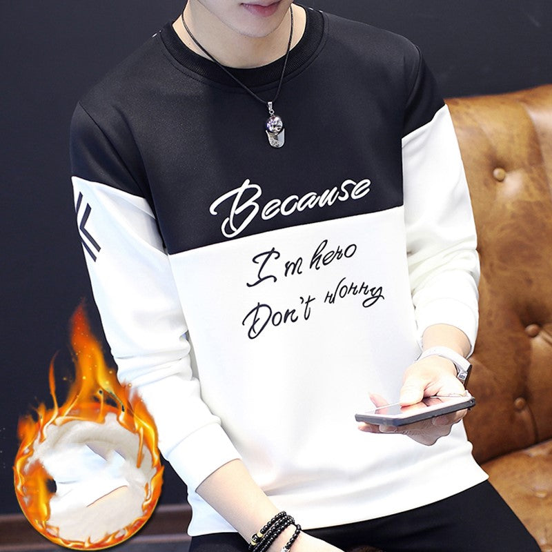 Sleeve long sleeve T-shirt men plus velvet thickening