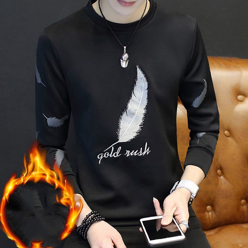 Sleeve long sleeve T-shirt men plus velvet thickening