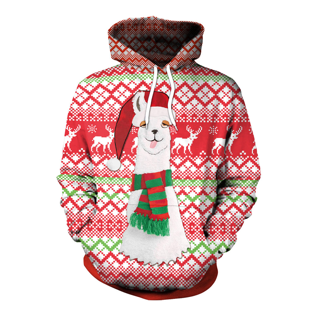 Christmas Women's Loose Versatile Hooded Creative Digital Printed Sweater Performance Dress