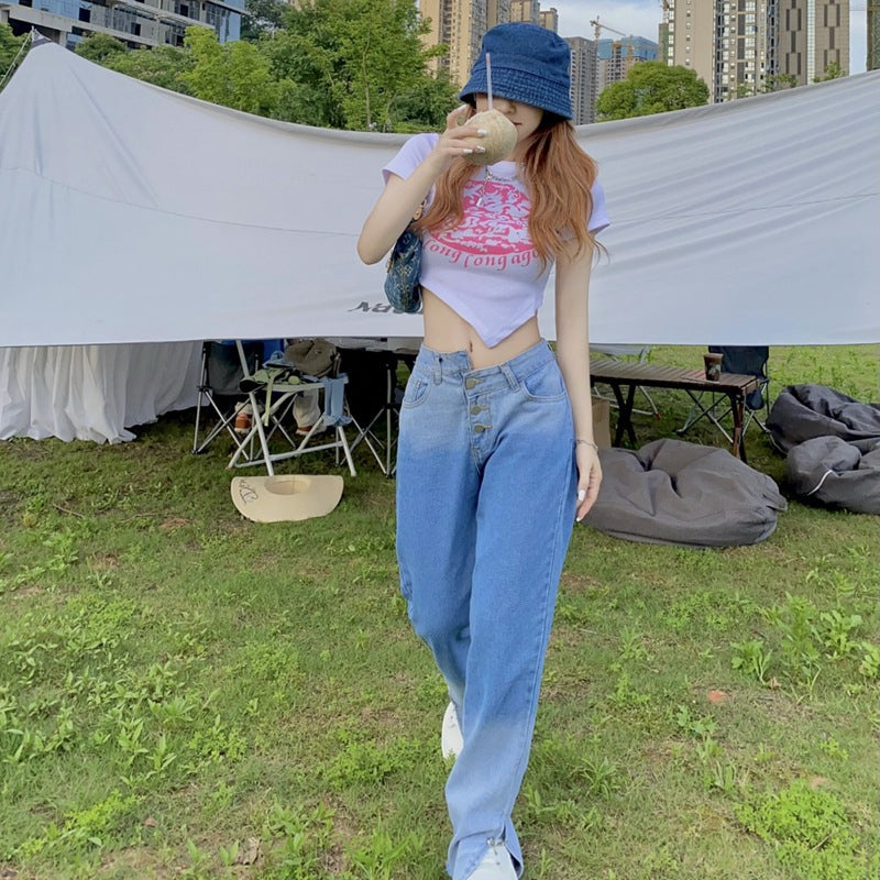 Slim Fit Open Waist Spicy Girl Short T-shirt Female