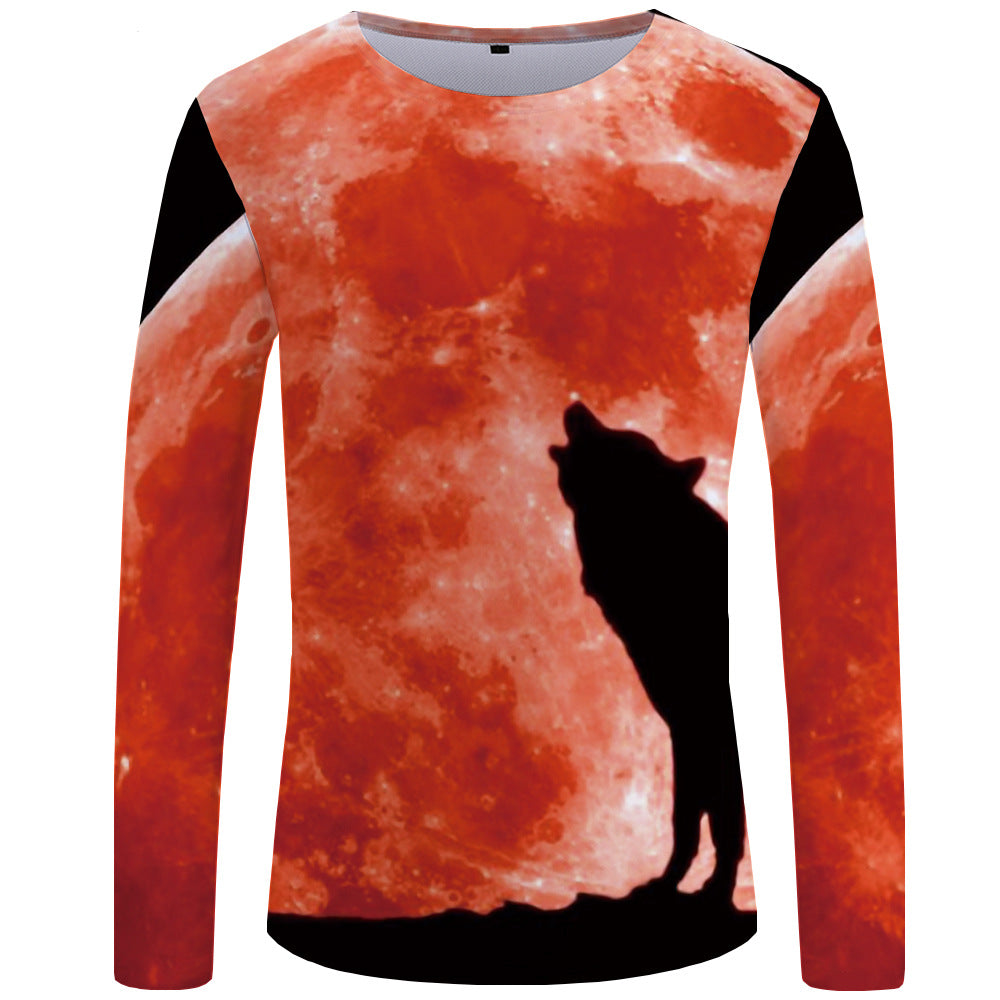 3d printed wolf series long sleeve T-shirt men